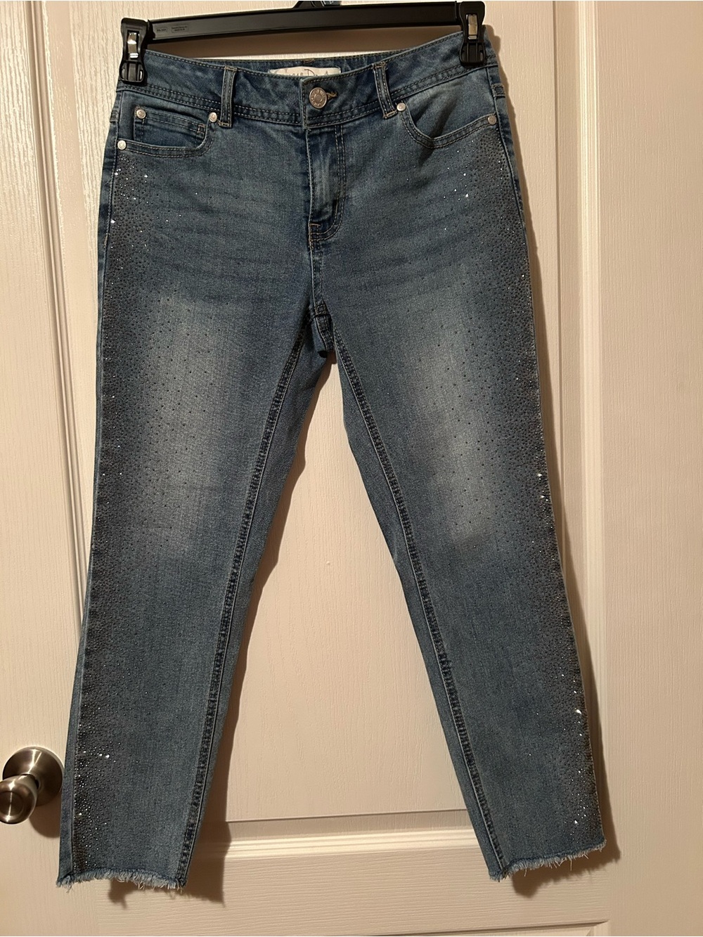 Cato Women's High Rise Ankle Skinny Jeans with Side Rhinestone Detail